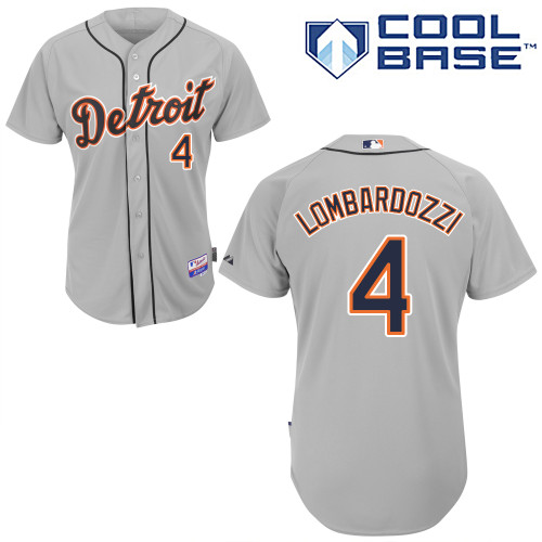 Steve Lombardozzi #4 MLB Jersey-Detroit Tigers Men's Authentic Road Gray Cool Base Baseball Jersey